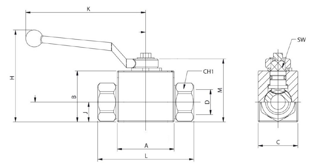 Hydraulicky 2 cestny gulovy ventil BSP